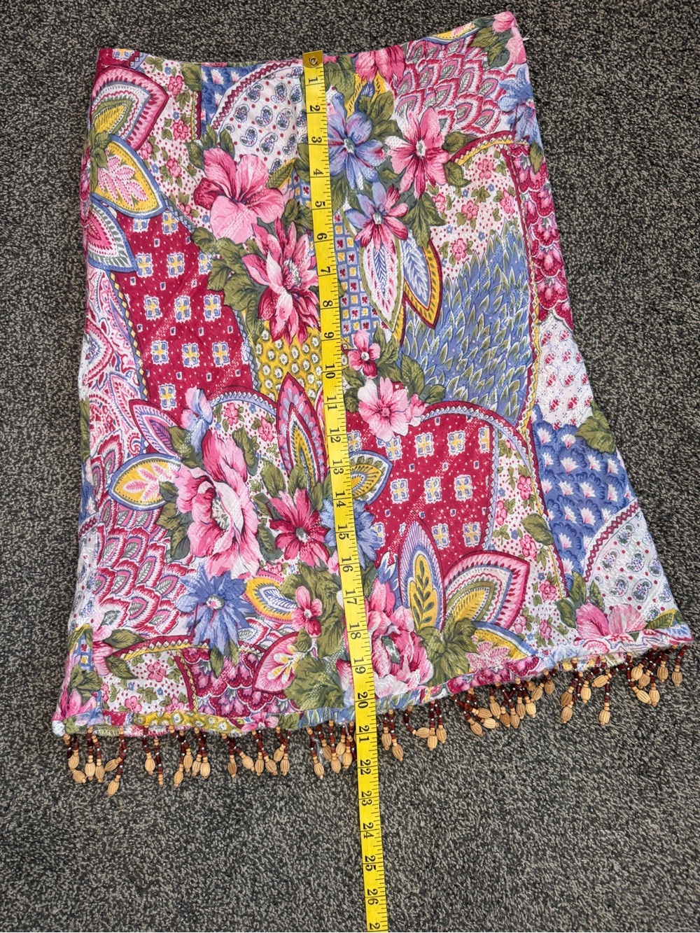 Boston Proper Boho Floral Patchwork Skirt Beaded Fringe Size XS Side Zipper - Picture 8 of 10